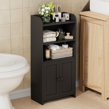 Small Floor Standing Bathroom Organizer Cabinet Storage with 2 Doors and Shelves