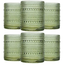JOVGANK Green Vintage Hobnail Drinking Glasses Set of 6, Embossed 12oz Tumblers