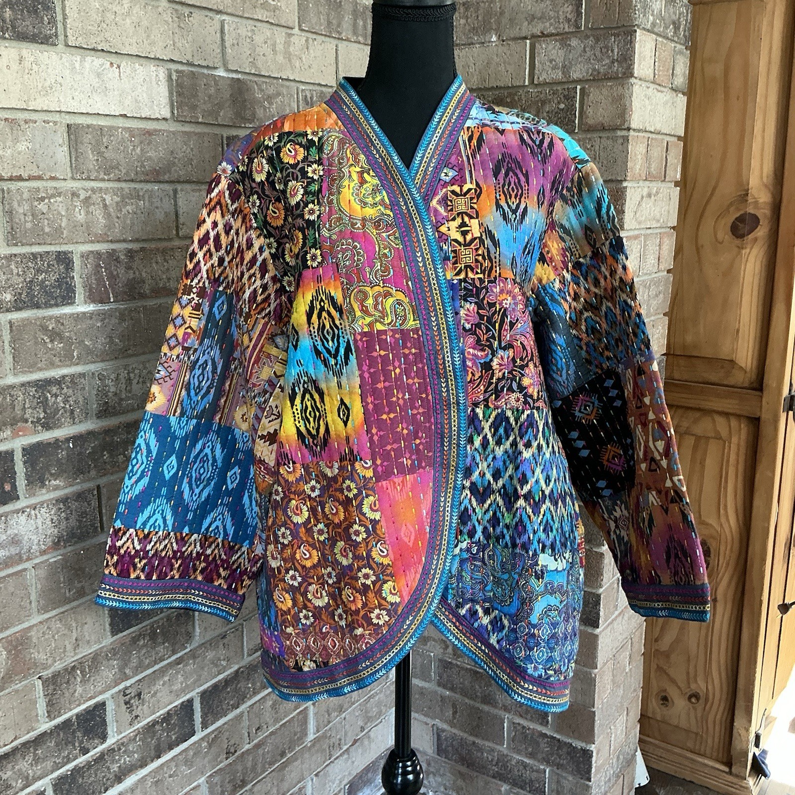 John Mark Patchwork Jacket Wmns 2X Boho Kimono Qu… - image 1