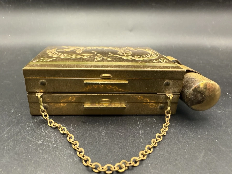 Bolso de mano de noche vintage Zell años 50 pequeño compacto tono dorado hoja porta monedas Foto 3 de 4