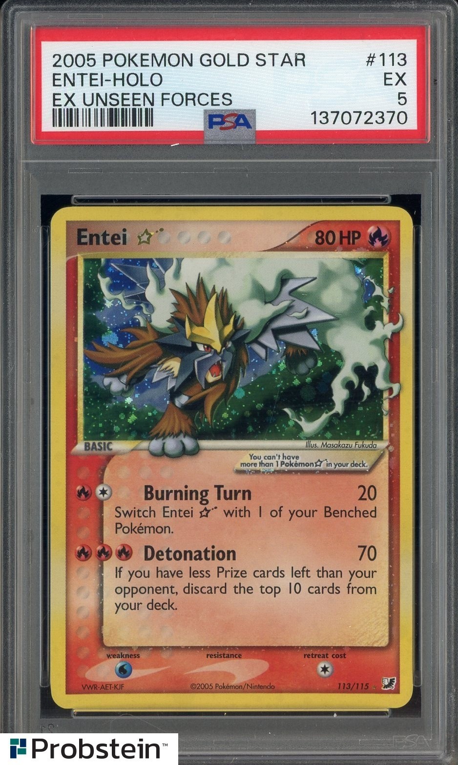 2005 Pokemon Gold Star Ex Unseen Forces #113 Entei - Holo PSA 5 EX