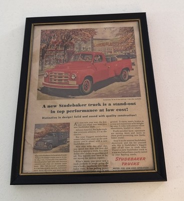 Vintage 1950 Studebaker Trucks Original Color Ad Framed 