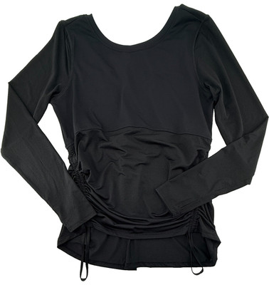Fabletics Cashel Scoop Back Long Sleeve Top Womens XL Black Drawcord NWT
