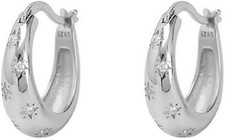 925 Sterling Silver CZ Star Chunky Small Hoop Earrings for Women Teen Sensitive