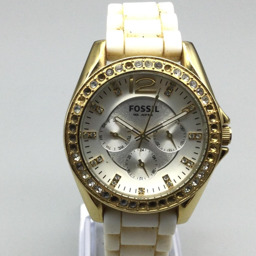 Fossil Watch Womens 38mm Gold Tone Day Date Silicone Band  display picture 3
