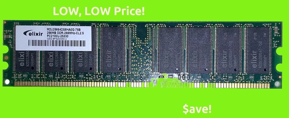 LOW, Low Price! Elixir PC 2100 256MB DDR 266 MHz Non-ECC, Unbuffered RAM Module - Image 4 of 4