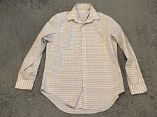 Calvin Klein Dress Shirt Mens 15.5 Beige Slim Fit Check Grid Long Sleeve Button