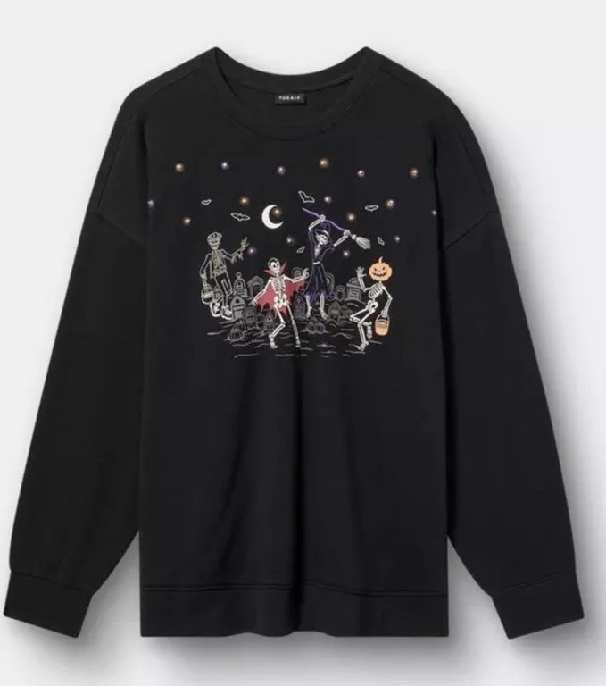 Torrid Relaxed Cozy Fleece Sweatshirt Halloween Dead Man’s Party In Black 1X