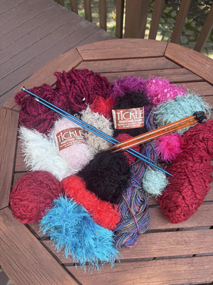 Assorted Yarn Lot Knitting Needles Project Bag Mixed Novelty Yarn Craft Supplies