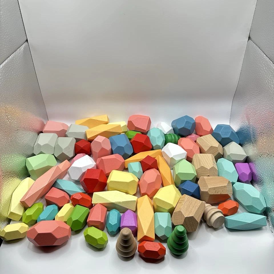 70 Wooden Balancing Stacking Stones Rocks Building Blocks Set Sorting Montessori - Image 2 of 4