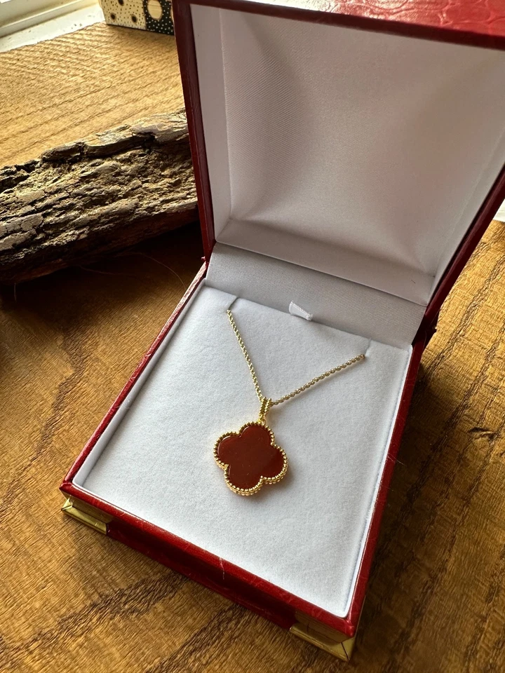 Collar colgante trébol amuleto de la suerte de oro macizo de 18 quilates con cadena de cuerda de 18" para mujer Foto 3 de 4