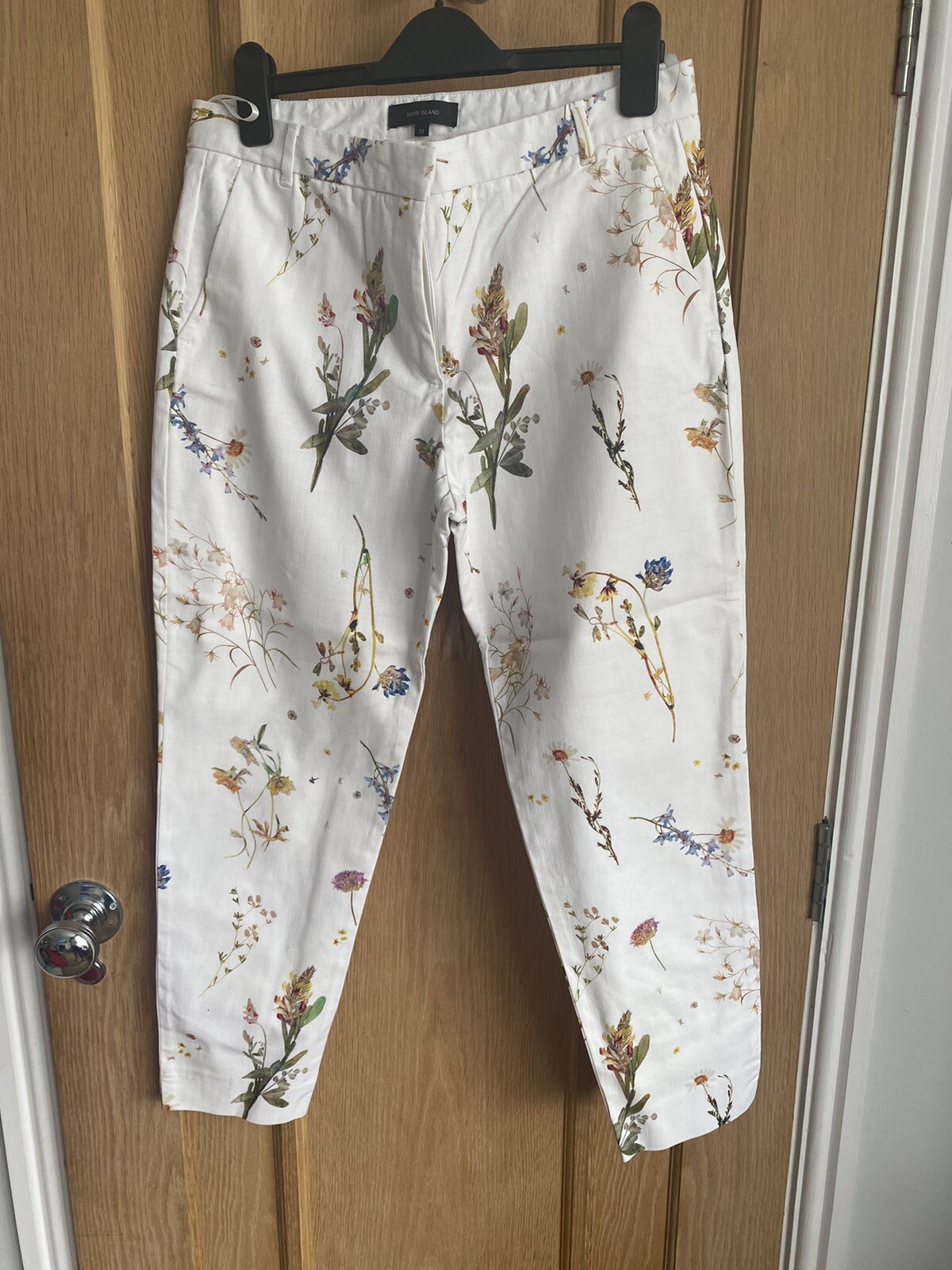 RIVER ISLAND TROUSERS Floral white UK 12 straight slim leg