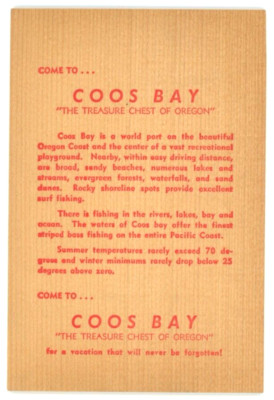 Vintage Wooden Port Orford Cedar Postcard Coos Bay Oregon