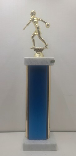 14" Marble W/ Gold Colored Topper Womens Bowling Trophy High Series Scratch - Picture 7 of 10