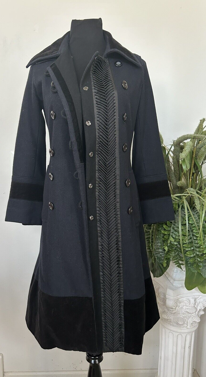 コート Chloe Wide Blue Double-Breasted Coat CHLOE WOMEN'S COAT BLUE DOUBLE BREAST WOOL VELVET TRIM IT SZ