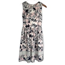 Love Ady Floral Sleeveless Dress Sheer Trim Fit & Flare Cottage Boho Sz SM