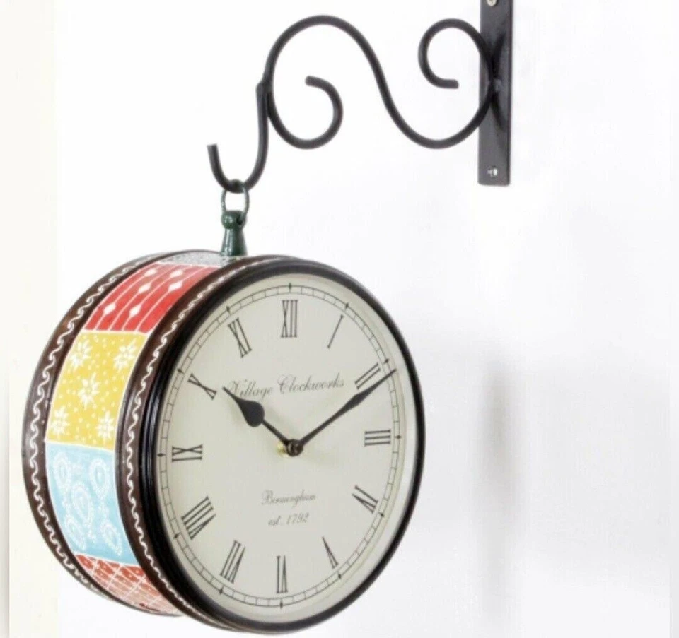 Double Side Hanging Metal Railway Station Vintage Platform 8" Wall Clock - Image 4 of 4