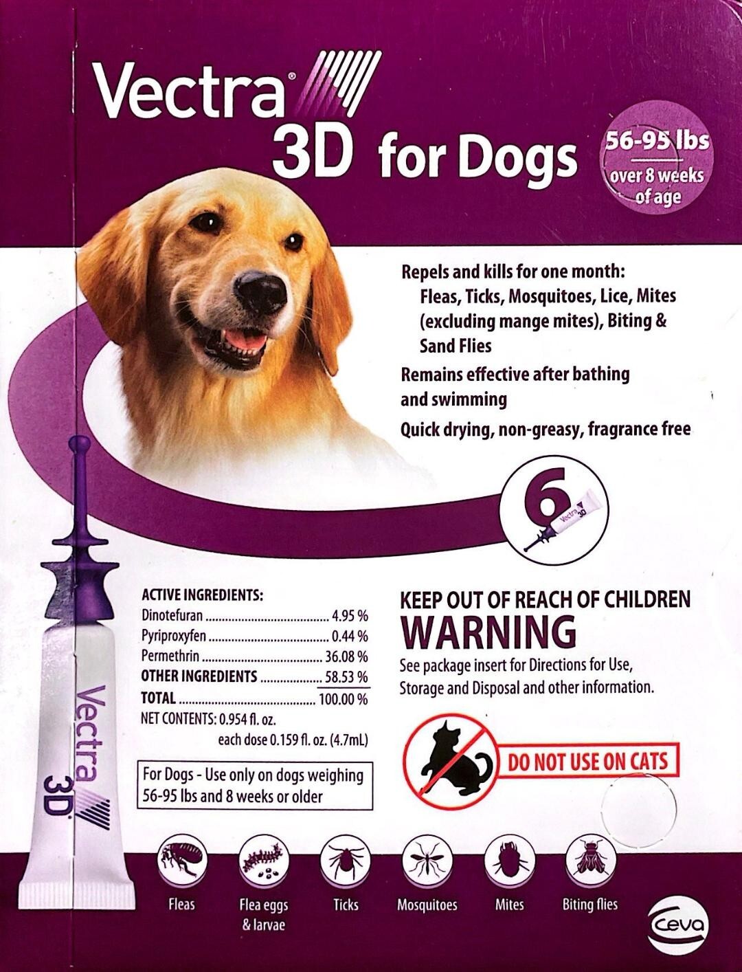 Vectra 3D for Large Dogs 5695 lbs Flea and Tick Treatment 6 doses eBay