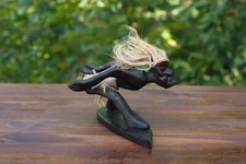 Wooden Primitive Surfing  Tribal Statue Tiki Bar Figurine Surf Hand Carved Decor