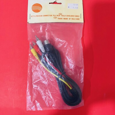 6 Dr 5 Pin Din Connector To 4 RCA Fully Shielded Cable Stereo New NOS