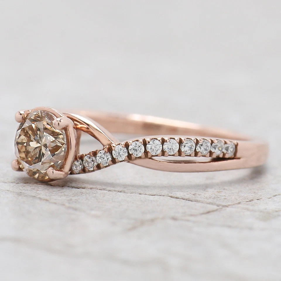 0.62 Ct Round Cut Brown Color Diamond Ring 14K Rose Gold Engagement Gift Ring - Image 2 of 4