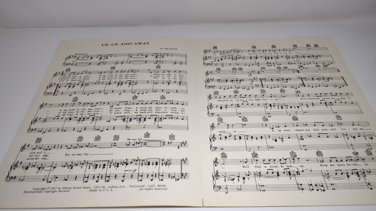 Up, Up and Away~Jim Webb~Sheet Music~Vintage 1967~Recorded by The