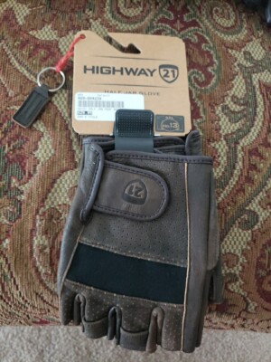 Highway 21 Jab Half Perforated Fingerless Street Motorcycle Leather Gloves