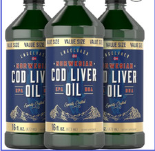 Cod Liver Oil Norwegian 16 fl oz 3 Bottles  Non-GMO, Gluten Free  by Carlyle
