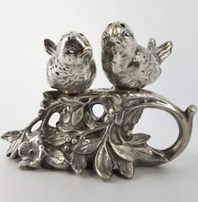 Vintage Weidlich Bros WB 121 Silverplate Salt Pepper Shakers Lovebirds Branch 