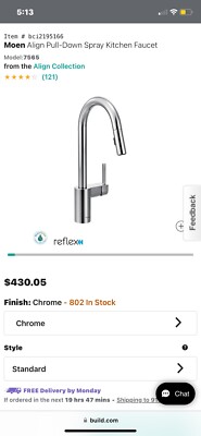 Moen 7565 Align One-Handle Modern Kitchen Pulldown Faucet - Chrome Open Box