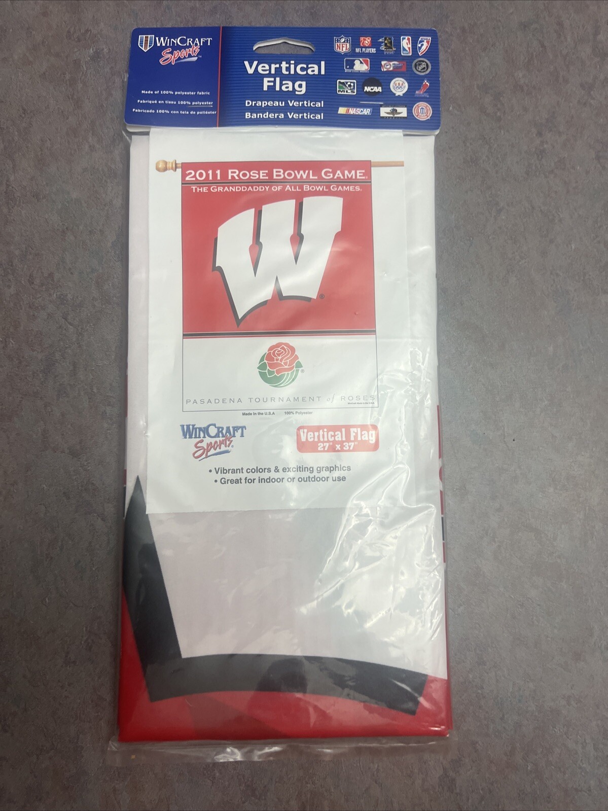 Brand New NCAA Wisconsin Badgers 2011 Rose Bowl Flag In Original Packaging