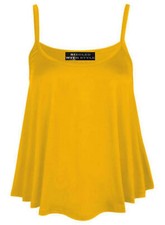  WOMENS PLAIN SWING VEST SLEEVELESS TOP STRAPPY CAMI LADIES FLARED UK 8-26