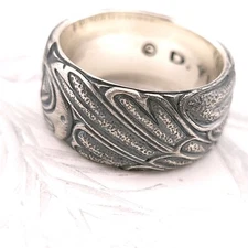 David Yurman Men`s Sterling Silver 11"mm Northwest Band Ring Size 10 with Pouch