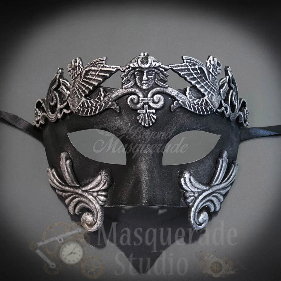 Mens Greek Roman Warrior Venetian Costume Theatre Masquerade Ball Mask [Silver] - Image 2 of 4