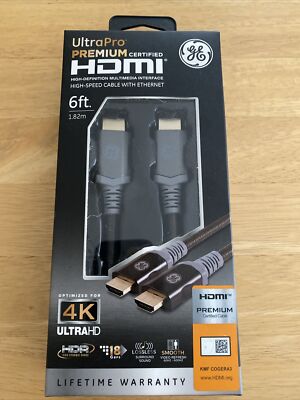 GE Ultra Pro Premium Certified HDMI 6ft High-Speed Cable w/ Ethernet 4K UltraHD.
