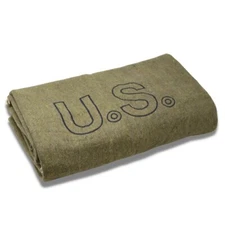 GI Style Wool Blend Blanket, Embroidered "U.S" Logo, Fire Retardant, Olive Drab