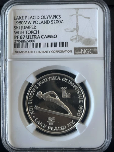1980mw POLAND S200Z Lake Placid Olympics PF 67 ULTRA CAMEO NGC (1172) Ski Jumper