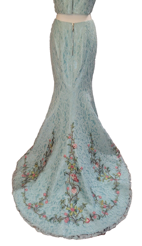 Sherri Hill 2-teiliges formelles Abschlussballkleid Größe 8 blau & weiß Spitze Blumenstickerei - Bild 3 von 24