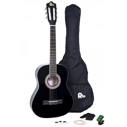 Rio 39'' Full Size 4/4 Beginner Classical Acoustic Guitar Pack Package Black