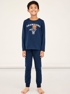 NAME IT Jungen Pyjama Schlafanzug dunkelblau Basketball Größe 86/92 bis 158/164