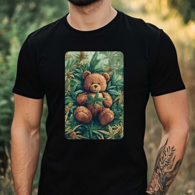 Mens Teddy Bear With Grass Motif Cotton T-Shirt Size XS to 5XL