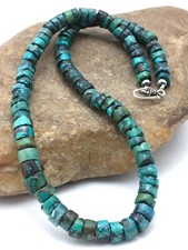 Turquoise 8mm Heishi Southwestern Sterling Silver Beads Necklace 20" 4348
