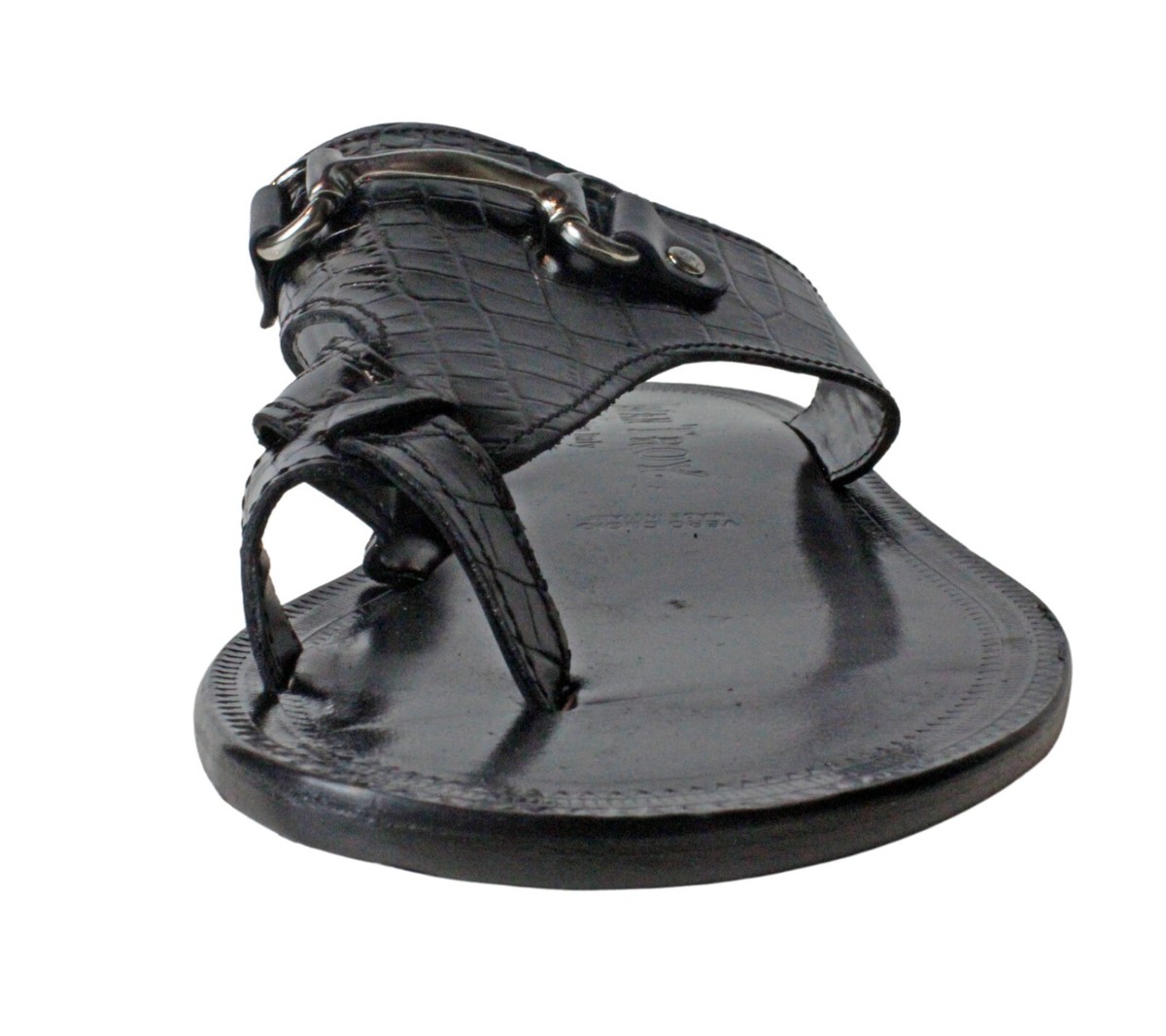 Leather Italian Sandals Mens Black Genuine Leather Slip on 