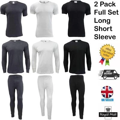 GAFFER 2 Pack Men Long Johns Full Set Thermal Underwear Short & Long Sleeve Top Bottoms