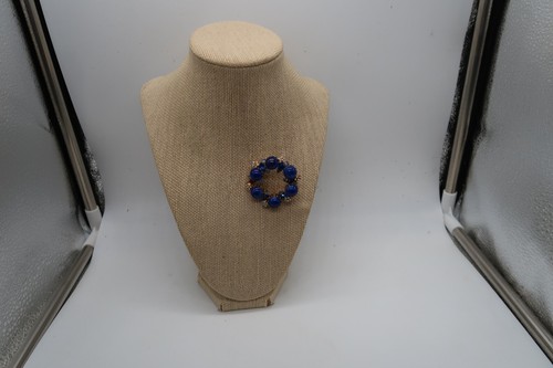 Vtg Blue and White Austria Rhinestone Bead Circle Brooch High Fashion Jewelry - Picture 11 of 18