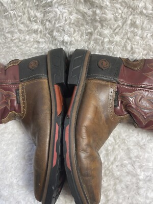 JUSTIN  leather Brown burgundy,& Black Cowboy Boots, Steel square ToeSZ9.5 Justin Men main image 4