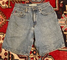 Vintage Mens Denim Jean Bugle Boy Shorts Size 31 Light Wash Blue Red Tab 1990s