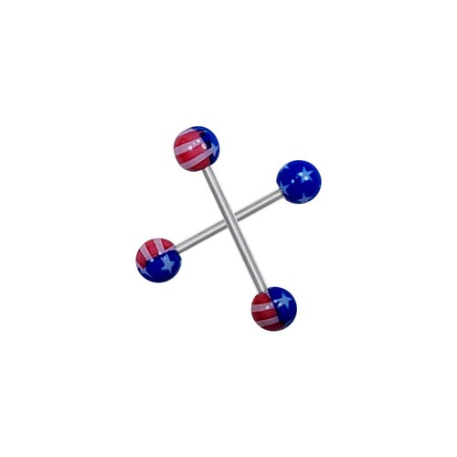 Tongue Nipple Barbell Surgical Steel Acrylic America Flag Design 14g - Picture 4 of 7