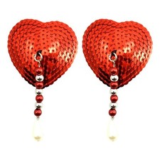 Bijoux de Nip Sequin Heart Shaped Nipple Covers with Anodized Beads and Pearl...