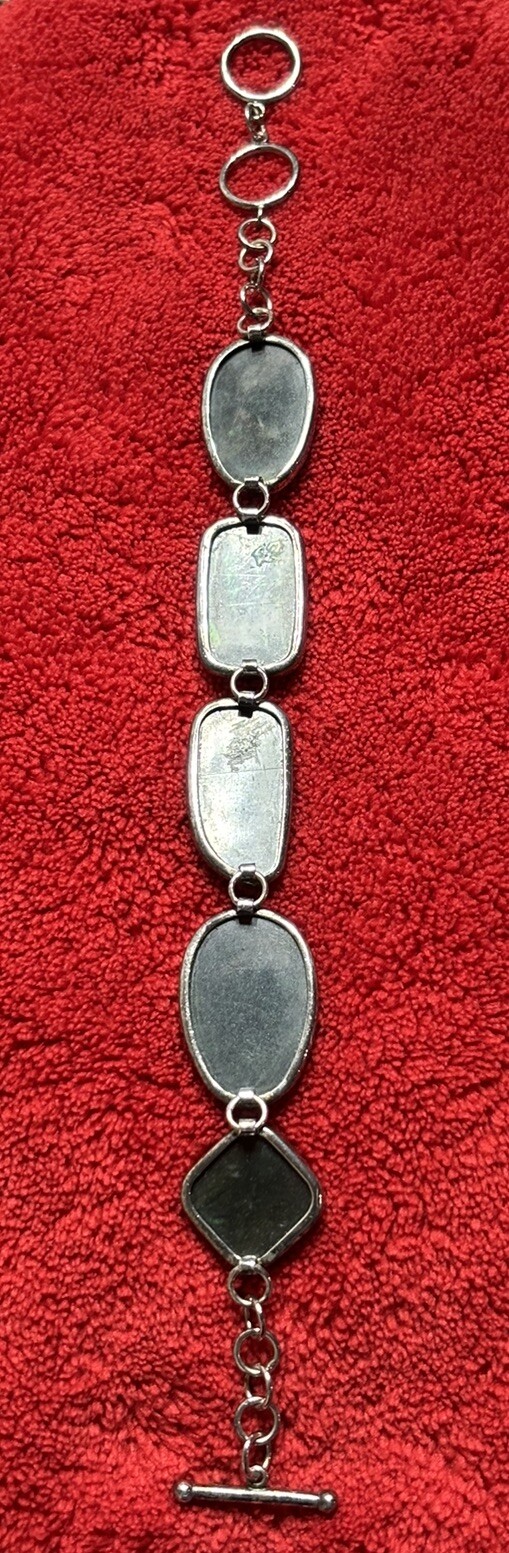 Vintage Abalone Shell Sterling Silver Bracelet wi… - image 5